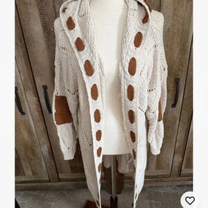 Elegant Cream and Brown Knit Cardigan